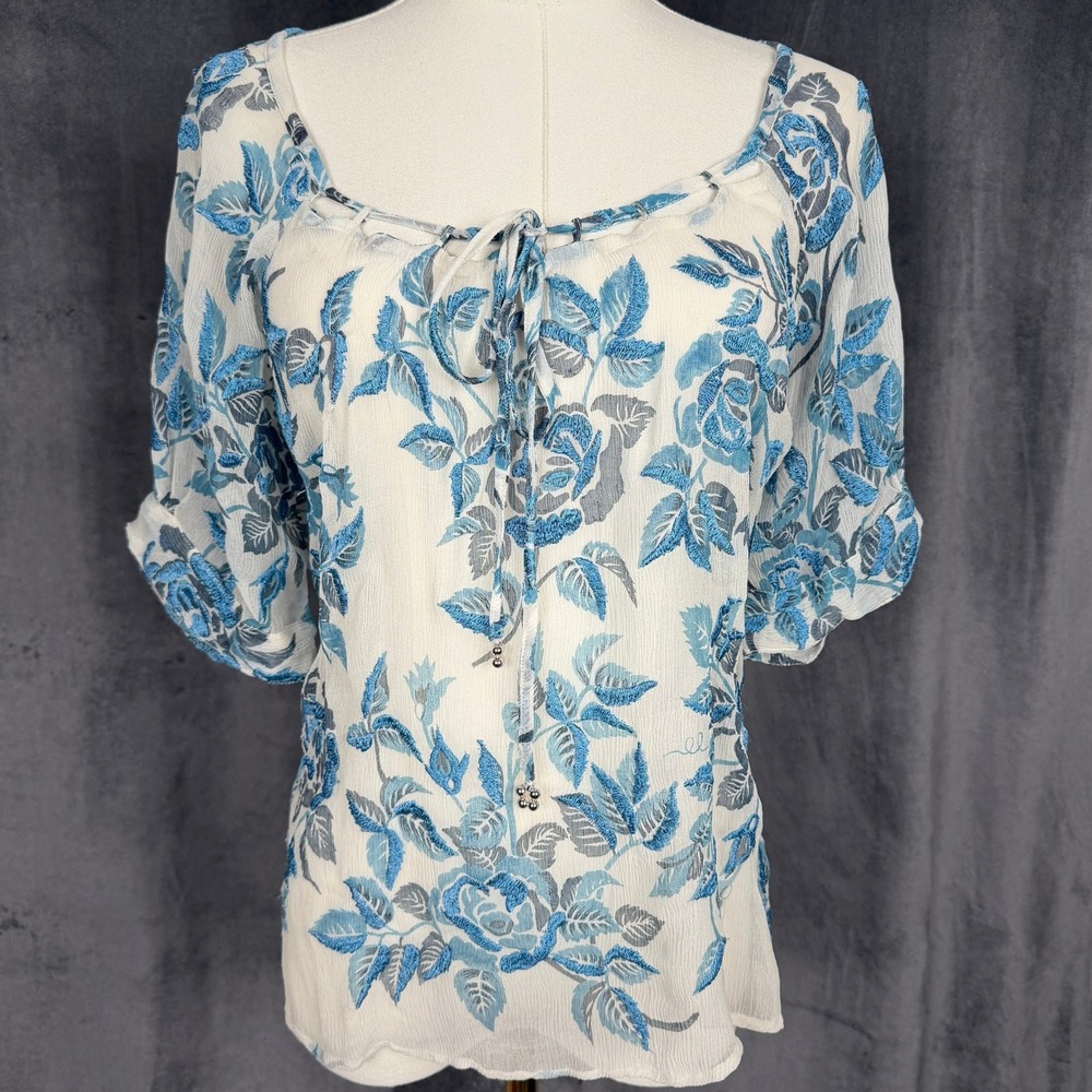 Nougat London Silk Sheer Embroidered Floral Whimsical‎ Fairycore Boho Blouse 4